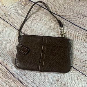 Coach Pebble Brown Wristlet with Purple Lining
